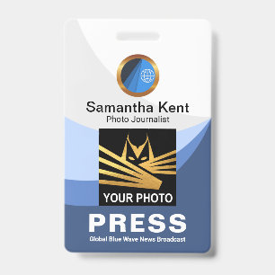 Blue Tidal Wave Curvature Press Photo Template ID Badge