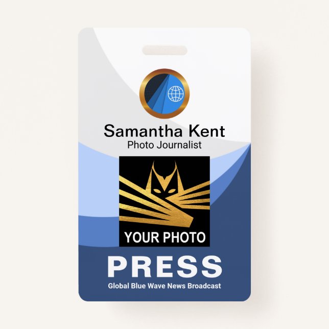Blue Tidal Wave Curvature Press Photo Template ID Badge (Front)