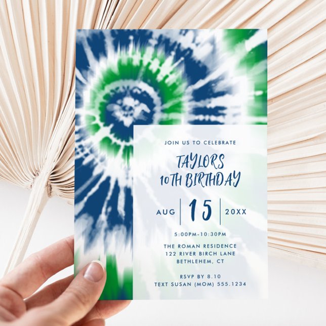 Blue Tie Dye, Any Age Modern Birthday Invitation (Creator Uploaded)