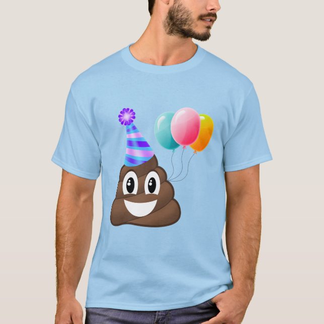 Blue Tie-Dye Birthday Party Emoji Poop T-Shirt (Front)