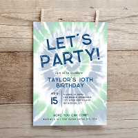 Blue Tie Dye, Bold Let's Party Any Age Birthday
