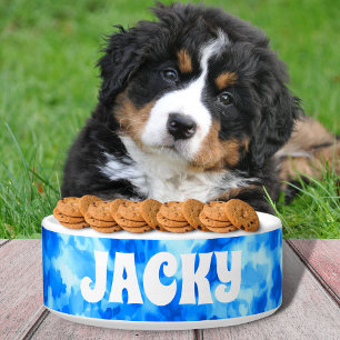 Blue Tie Dye Personalised Dog or Cat Name Bowl