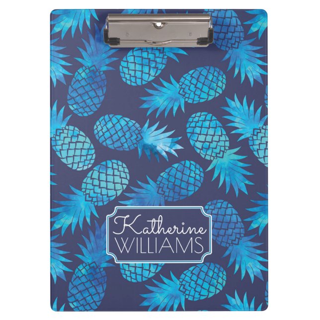 Blue Tie Dye Pineapples | Add Your Name Clipboard (Front)