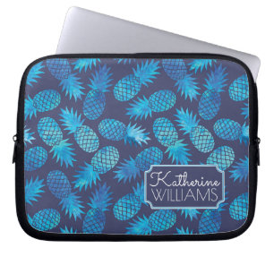Blue Tie Dye Pineapples Add Your Name Laptop Sleeve