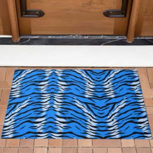 Blue Tiger Animal Skin Pattern Design  Doormat