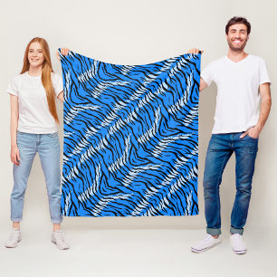 Blue Tiger Animal Skin Pattern Design Fleece Blanket