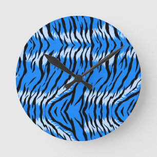 Blue Tiger Animal Skin Pattern Design  Round Clock