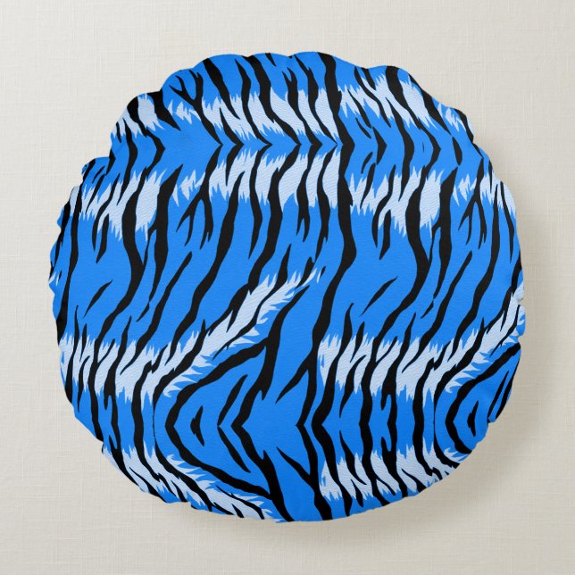 Blue Tiger Animal Skin Pattern Design  Round Cushion (Front)