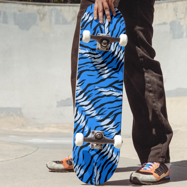 Blue Tiger Animal Skin Pattern Design  Skateboard (Creator Uploaded)