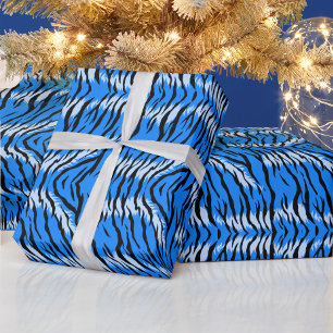 Blue Tiger Animal Skin Pattern Design Wrapping Paper