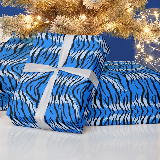 Blue Tiger Animal Skin Pattern Design  Wrapping Paper (Creator Uploaded)