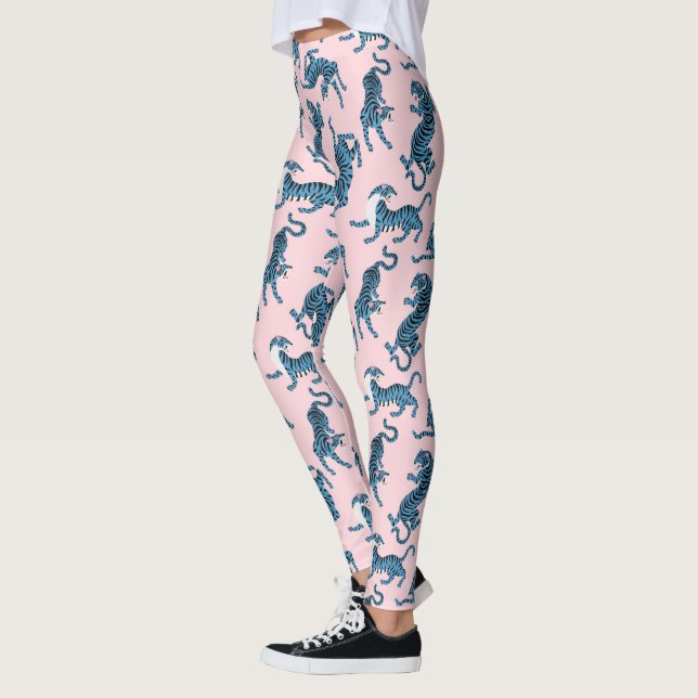 Blue Tiger Asian Pattern Leggings (Left)