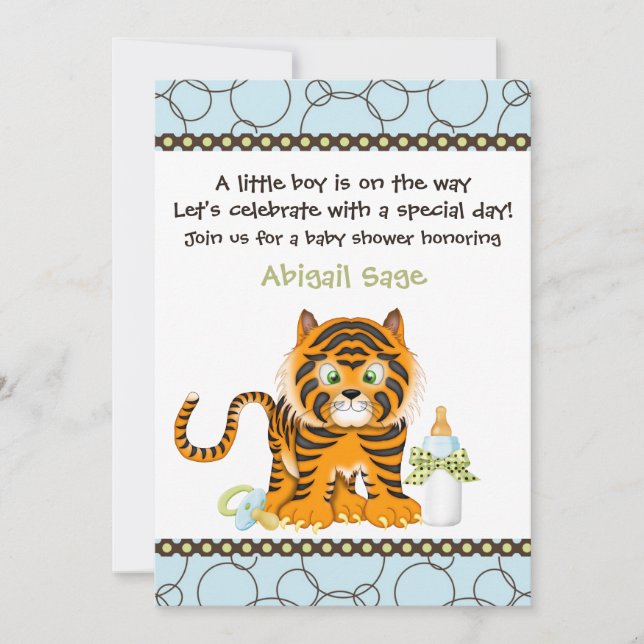 Blue Tiger Baby Shower Invitation for Boys (Front)