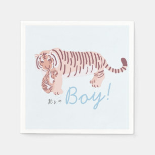Blue Tiger & Cub Boy Baby Shower Paper Napkins