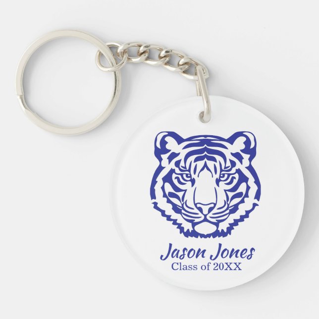Blue Tiger Mascot Graduation Gift Keychain (Front)