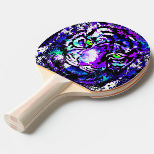 Blue Tiger Ping Pong Paddle - Purple Tiger Eyes 