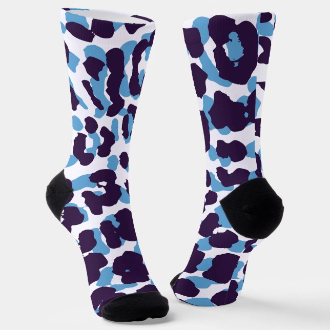 Blue Tiger Print Custom Sustainable Premium Crew  Socks (Angled)