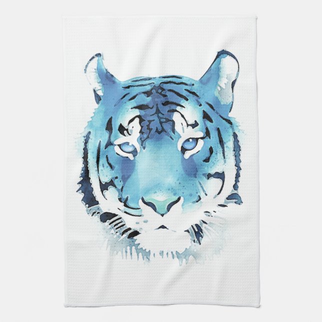Blue Tiger Watercolor Animal Kitchen Towel (Vertical)