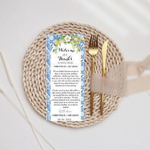 Blue tile and Lemon Welcome & Thank you Table Card