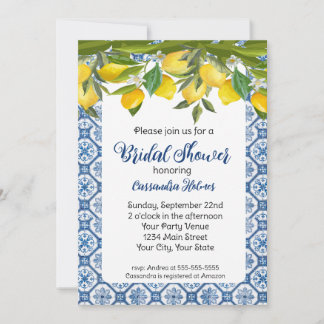 Blue Tile and Lemons Bridal Shower Invitation