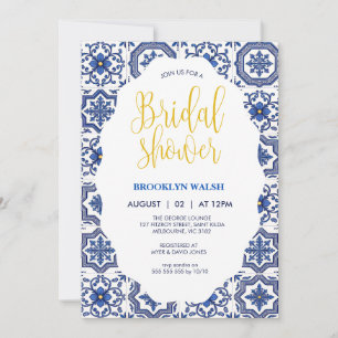 Blue Tile Bridal Shower Invitation Elegant Gold