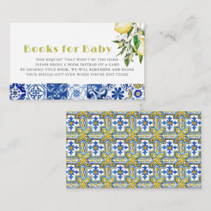 Blue Tile Citrus Lemon Baby Shower Book Request Enclosure Card