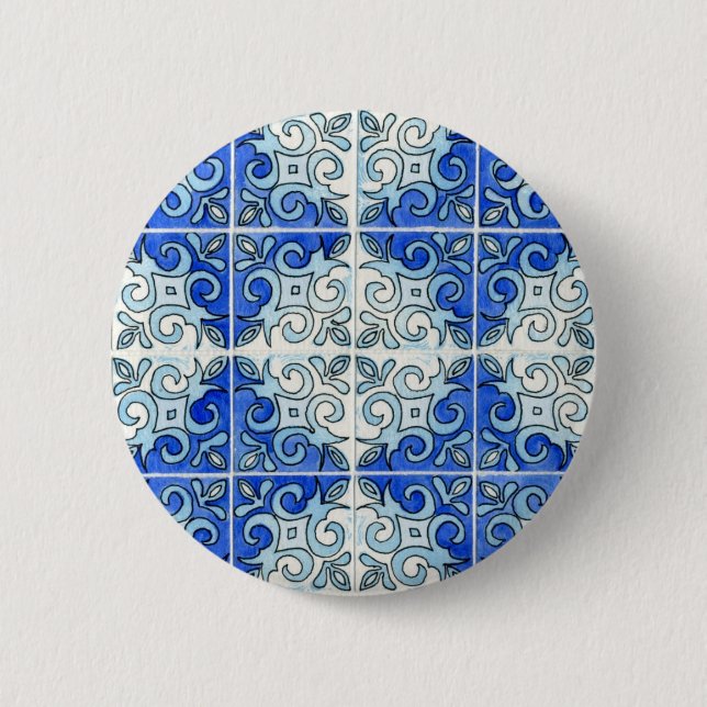 Blue Tile Design 2 - Swirls 6 Cm Round Badge (Front)