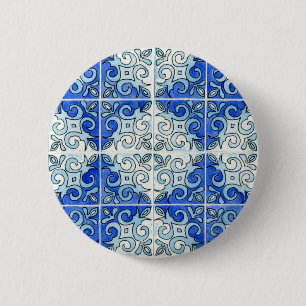 Blue Tile Design 2 - Swirls 6 Cm Round Badge