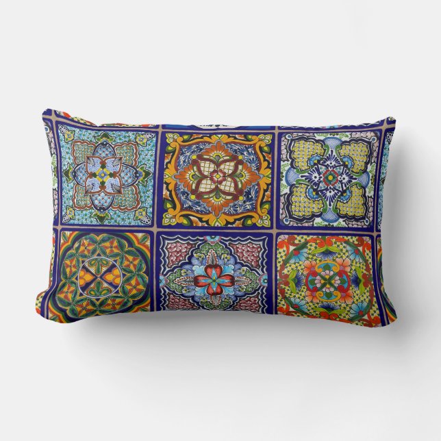Blue Tile design Lumbar Cushion (Front)
