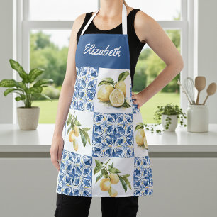 Blue Tile French Country Lemon Custom Name Apron