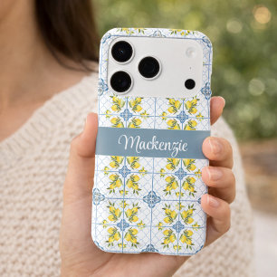 Blue Tile French Country Lemon Name Monogram