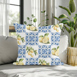 Blue Tile French Country Lemon Pattern Cushion