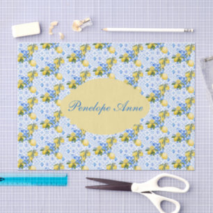 Blue Tile French Country Lemon Pattern Monogram Tissue Paper