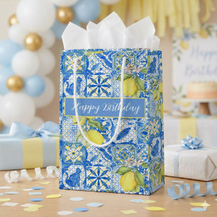 Blue Tile French Country Lemon Pattern Name Small Gift Bag