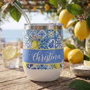 Blue Tile French Country Lemon Pattern Provencal