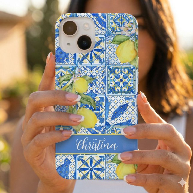 Blue Tile French Country Lemon Pattern Provencal iPhone Case (Creator Uploaded)