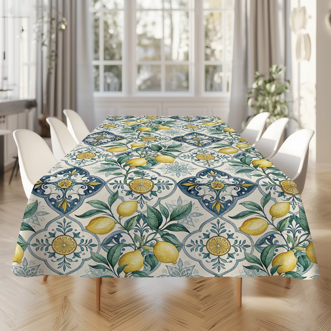 Blue Tile French Country Lemon Pattern Tablecloth (Creator Uploaded)