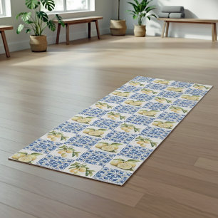 Blue Tile French Country Lemon Pattern Yoga Mat