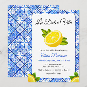 Blue Tile Italian La Dolce Vita Bridal Shower  Invitation