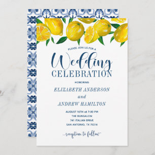 Blue Tile Italian Lemon Wedding Invitation