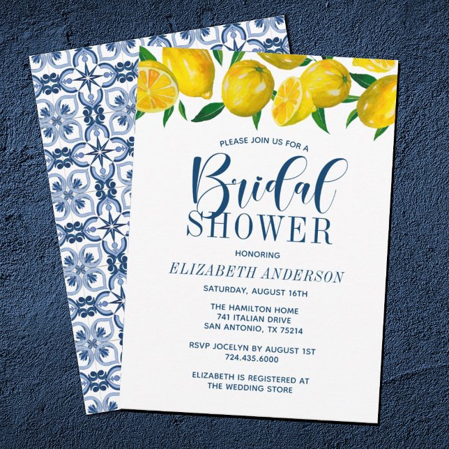 Blue Tile Italian Lemon Wedding Invitation (Creator Uploaded)