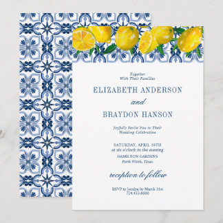 Blue Tile Italian Lemon Wedding Invitation