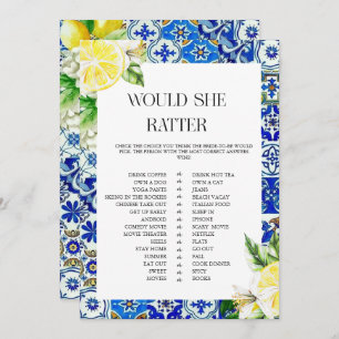 Blue Tile Lemon Bridal Shower  game Invitation