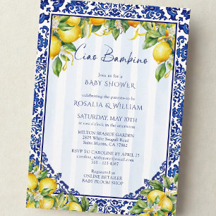 Blue Tile Lemon Ciao Bambino Boy Baby Shower Invitation