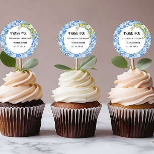 Blue tile Lemon couple shower  Classic Round Sticker