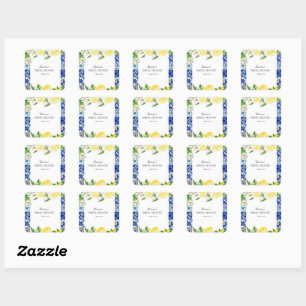 Blue Tile Lemon Italian Bridal Shower  Square Sticker