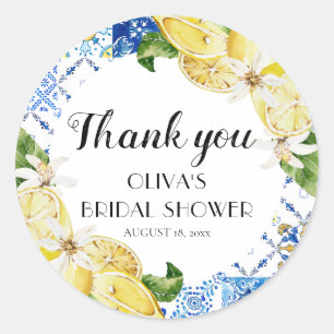 Blue Tile Lemon Italian Bridal Shower Stickers