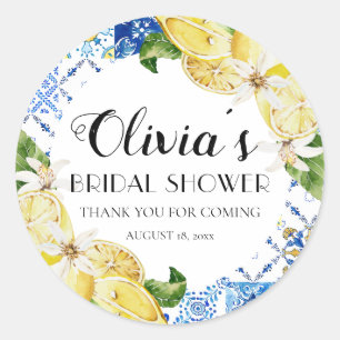 Blue Tile Lemon Italian Bridal Shower Stickers