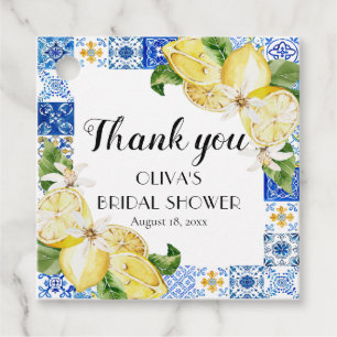 Blue Tile Lemon Italian Bridal Shower Stickers Favour Tags