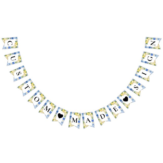 Blue Tile Lemon Italian Custom Text Bunting Flags (All)